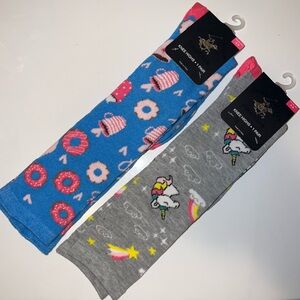 Women’s Knee High Socks - Fun Designs - Pink Donut & Coffee, Unicorn & Rainbow